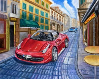 Ferrari 458 Italia, 2011, painting by J. VAK