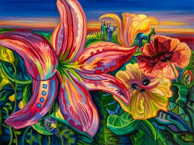 Three Green Horses, painting by J. VAK
