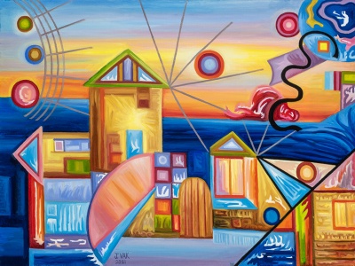 Abstract Windmills, painting by J. VAK