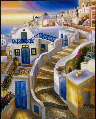 Santorini's Stairway, painting by J. VAK