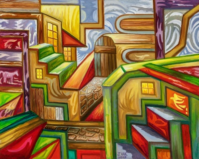 Cubistic Pholegandros, painting by J. VAK