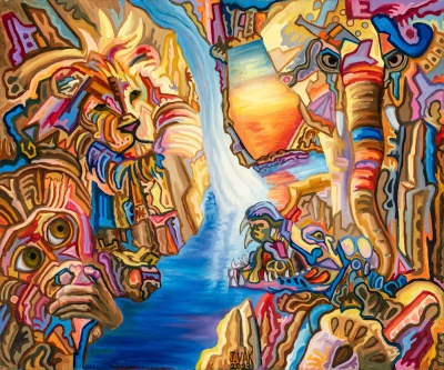 Waterfall Animals, painting by J. VAK