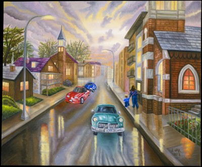 Old & New Cars, painting by J. VAK