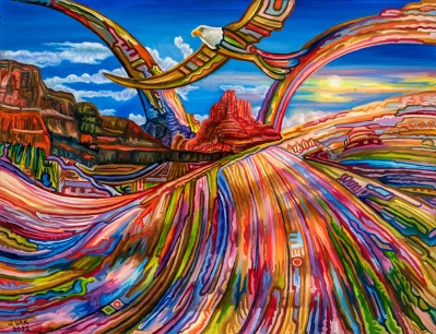 Eagle in Flight, painting by J. VAK