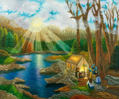 Creekside Campfire, painting by J. VAK