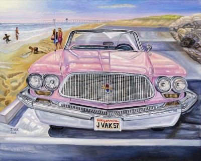 1960 Chrysler Windsor in Pink, painting by J. VAK