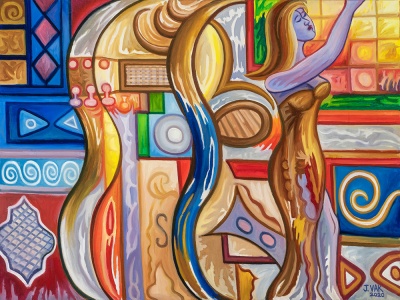 Two Guitars and a Woman, painting by J. VAK