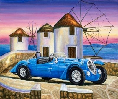 1946 Delahaye 135 MS Prototype, painting by J. VAK