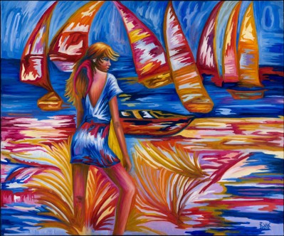 Red and Orange Sails, painting by J. VAK