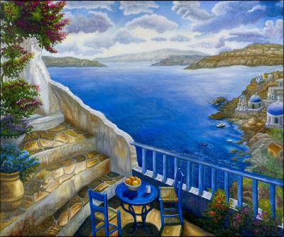 Table for Two at Santorini, painting by J. VAK