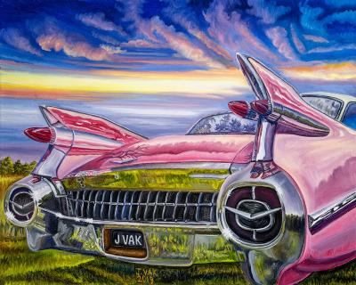 1959 Pink Cadillac, painting by J. VAK