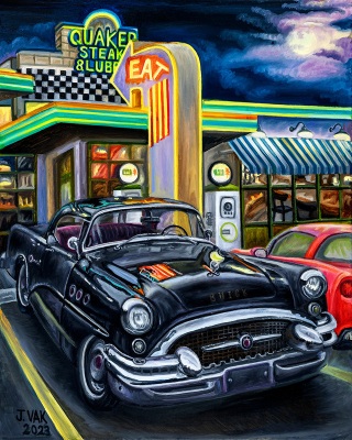 1955 Buick, painting by J. VAK