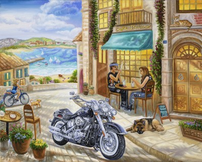 Harley Davidson Vacation, painting by J. VAK
