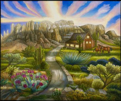 Superstition Mountains, painting by J. VAK