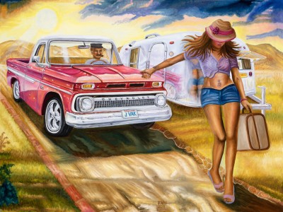1966 Chevy Pickup with Hitchhiker, painting by J. VAK