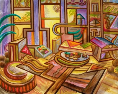 Cubistic Living Room, painting by J. VAK