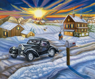 1939 Bugatti, painting by J. VAK