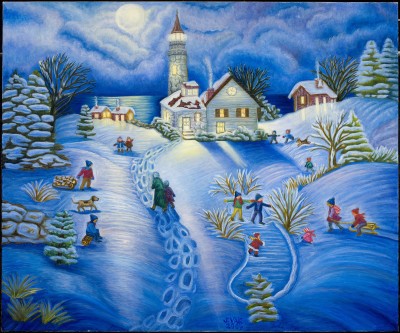 Moonlit Winter, painting by J. VAK