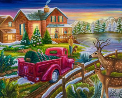 A Christmas Delivery, painting by J. VAK