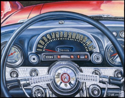 1957 Ford Thunderbird Interior, painting by J. VAK