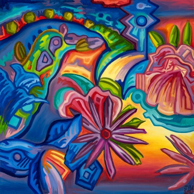 Abstract Flowers, painting by J. VAK